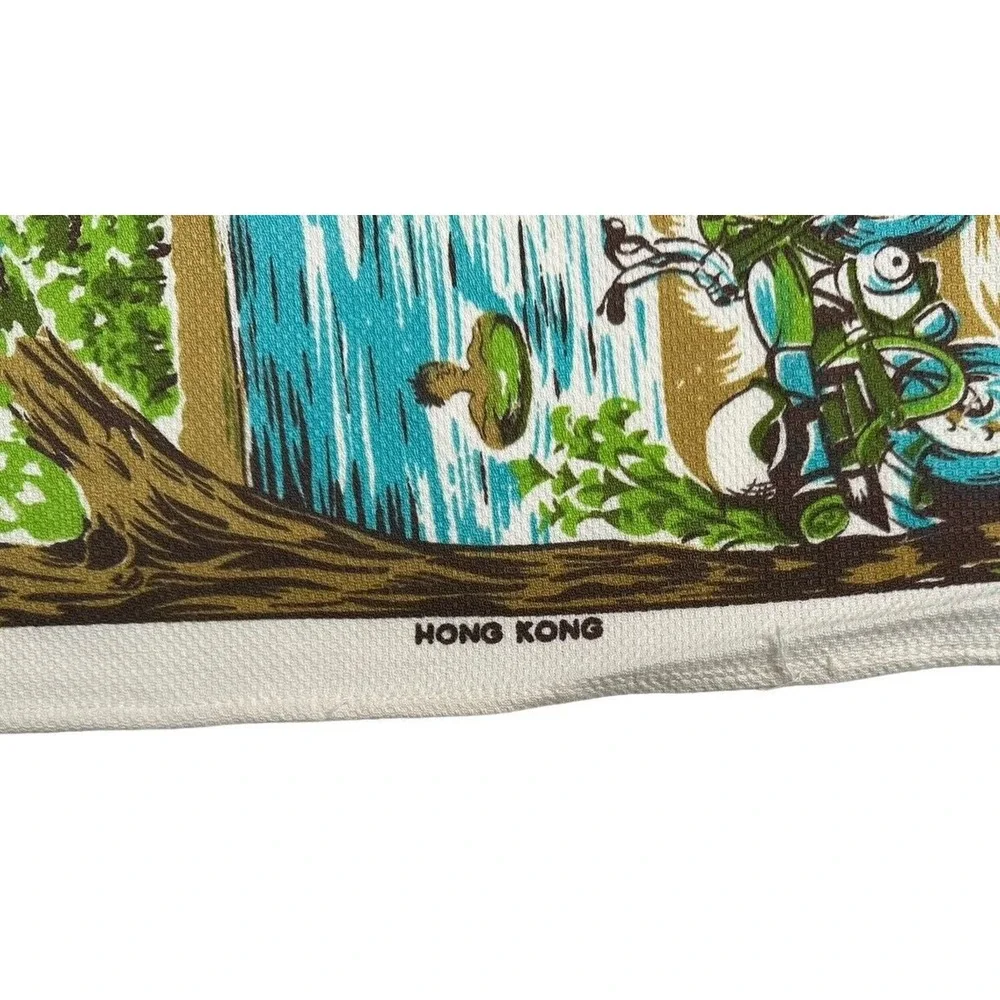 Vtg IDEAL‎ Dish Tea Towel Camping Fishing Swimming Motorcycle Oudoors Tapestry